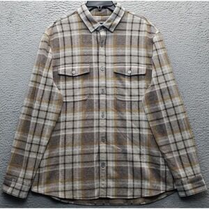 Express Flannel Shacket Mens L Multi Plaid Detail Chest Pocket Collar Button Up